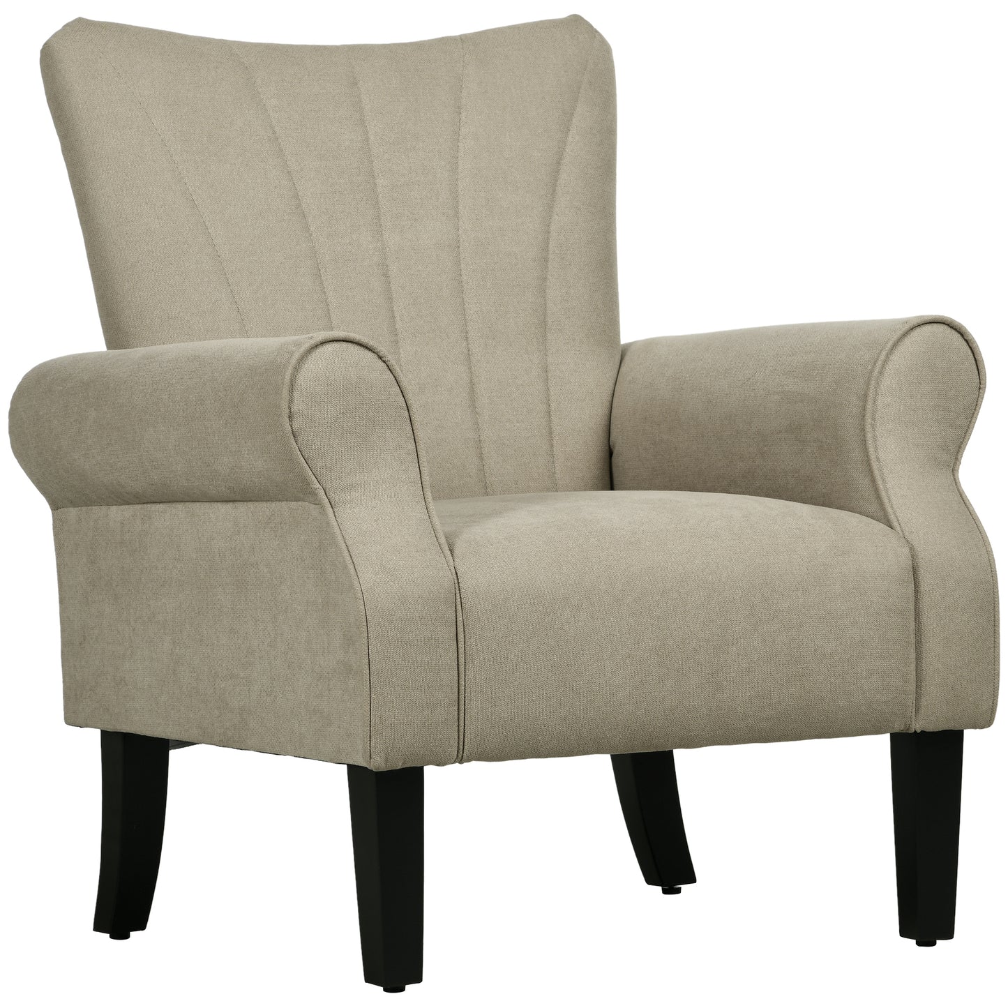 HOMCOM pholstered Accent Chair with High Back, Rolled Arms and Wood Legs, Soft Thick Padded Armchair, Beige