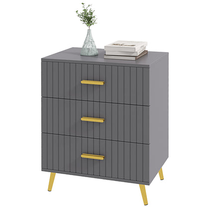 HOMCOM hree Drawer Embossed Line Dresser - Grey/Gold Tone