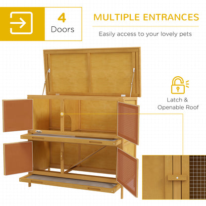 PawHut Double Decker Rabbit Hutch 2 Tier Guinea Pig House Pet Cage Outdoor with Sliding-out Tray, 100 x 47 x 91cm, Yellow