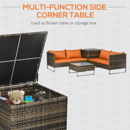 Outsunny Four-Piece Rattan Sofa Set, with Storage Table - Orange/Brown