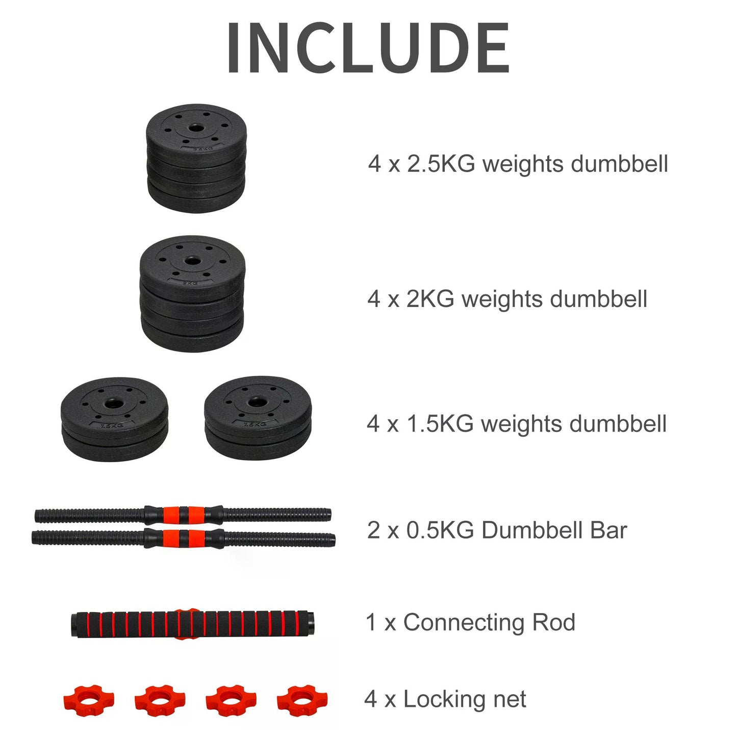 HOMCOM 5kg 2 IN 1 Adjustable Dumbbells Weight Set, Dumbbell Hand Weight Barbell for Body Fitness, Lifting Training for Home, Office, Gym, Black