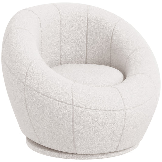 HOMCOM odern Accent Chair, Swivel Upholstered Armchair for Living Room, Bedroom, Home Office, White