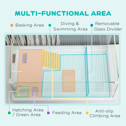 PawHut Turtle Tank, Aquarium Glass Tank w/ Basking Platform, Filter Layer