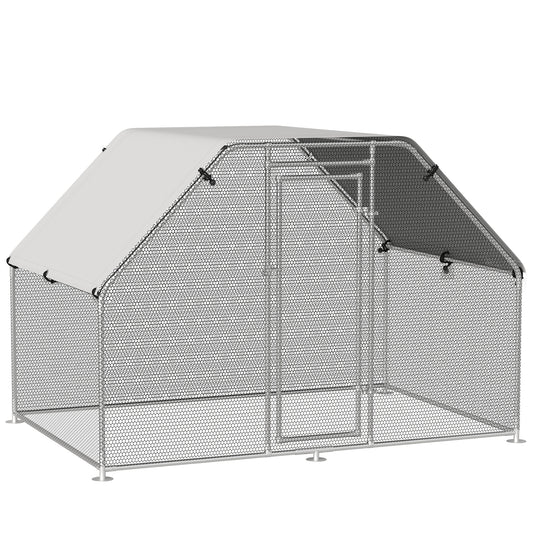 PawHut Walk-In Chicken Coop Run Cage Large Metal Chicken House w/ Cover Outdoor, 280W x 190D x 195H cm