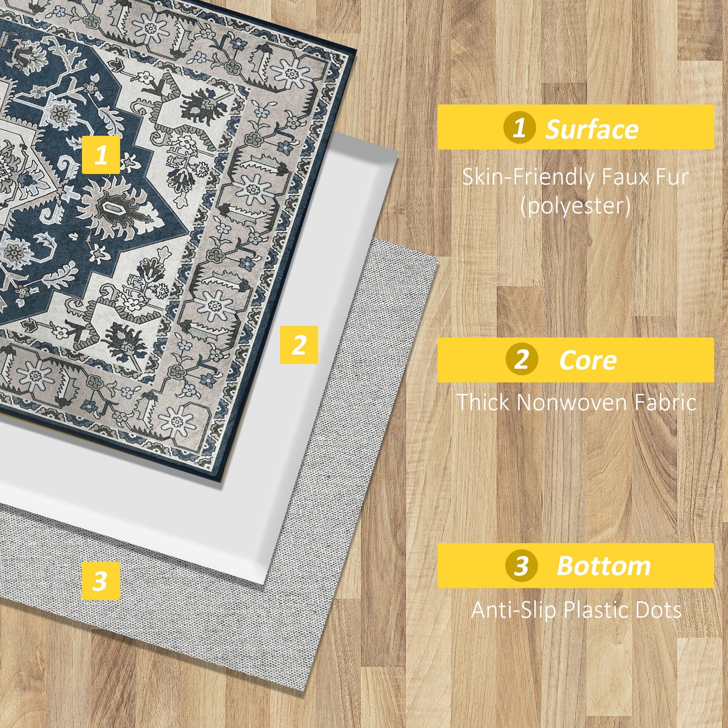 HOMCOM intage Rugs, Area Rugs Large Carpet for Living Room, Bedroom, Dining Room, 80x150 cm, Grey