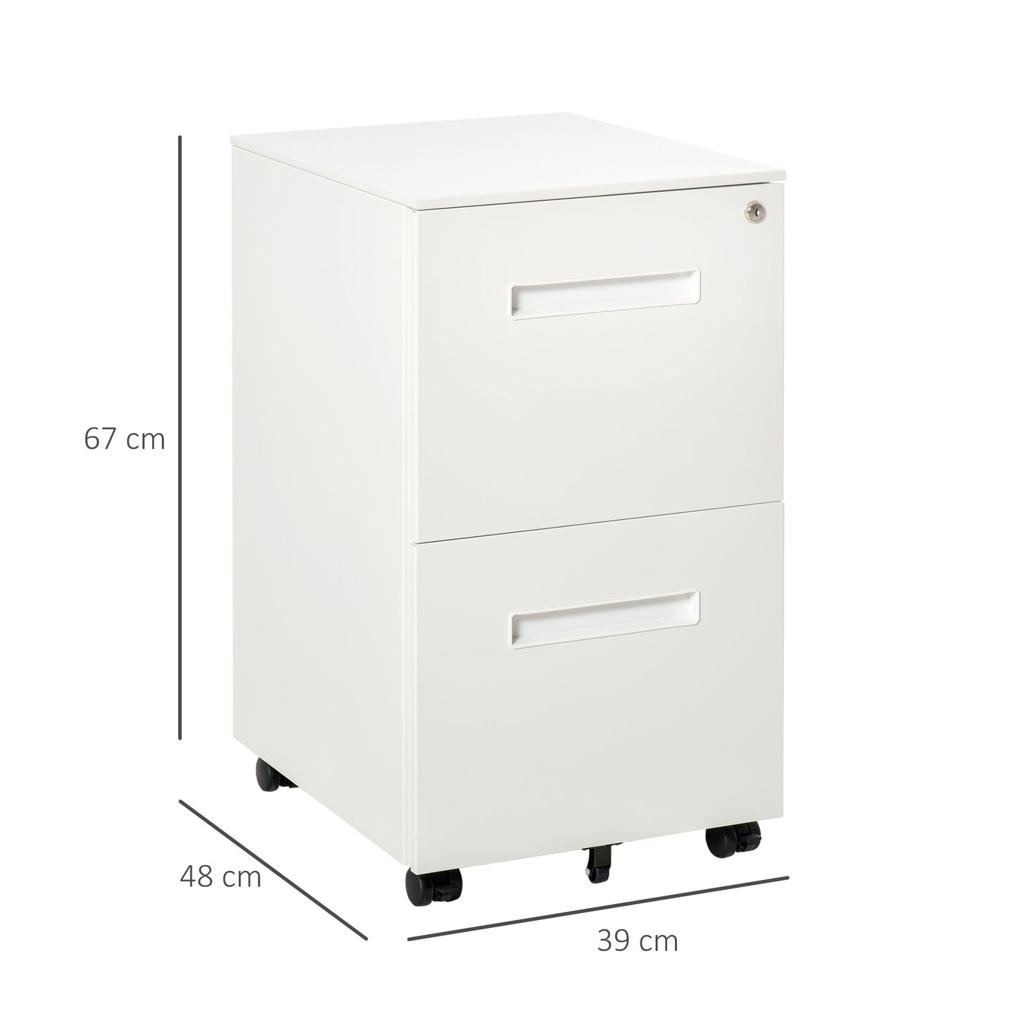 Vinsetto Mobile Steel File Cabinet, 2-Drawer Filing Cabinet, Vertical Lockable Home Office Organizer with Adjustable Partition for A4 Letter Size, White