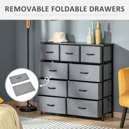 HOMCOM Drawers Storage Chest Dresser Organizer Unit , Easy Pull Fabric Bins, for Bedroom, Hallway, Entryway, Black & Grey