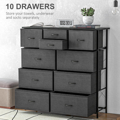 HOMCOM edroom Chest of Drawers, 10 Drawer Dresser with Foldable Fabric Drawers and Steel Frame, Black