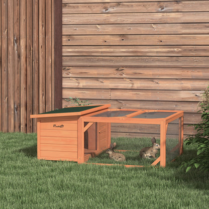 PawHut Rabbit Hutch Outdoor Guinea Pig Hutch with Run Small Animal Off-ground Duck House Hideaway Backyard with Openable Roof 125.5 x 100 x 49cm Orange