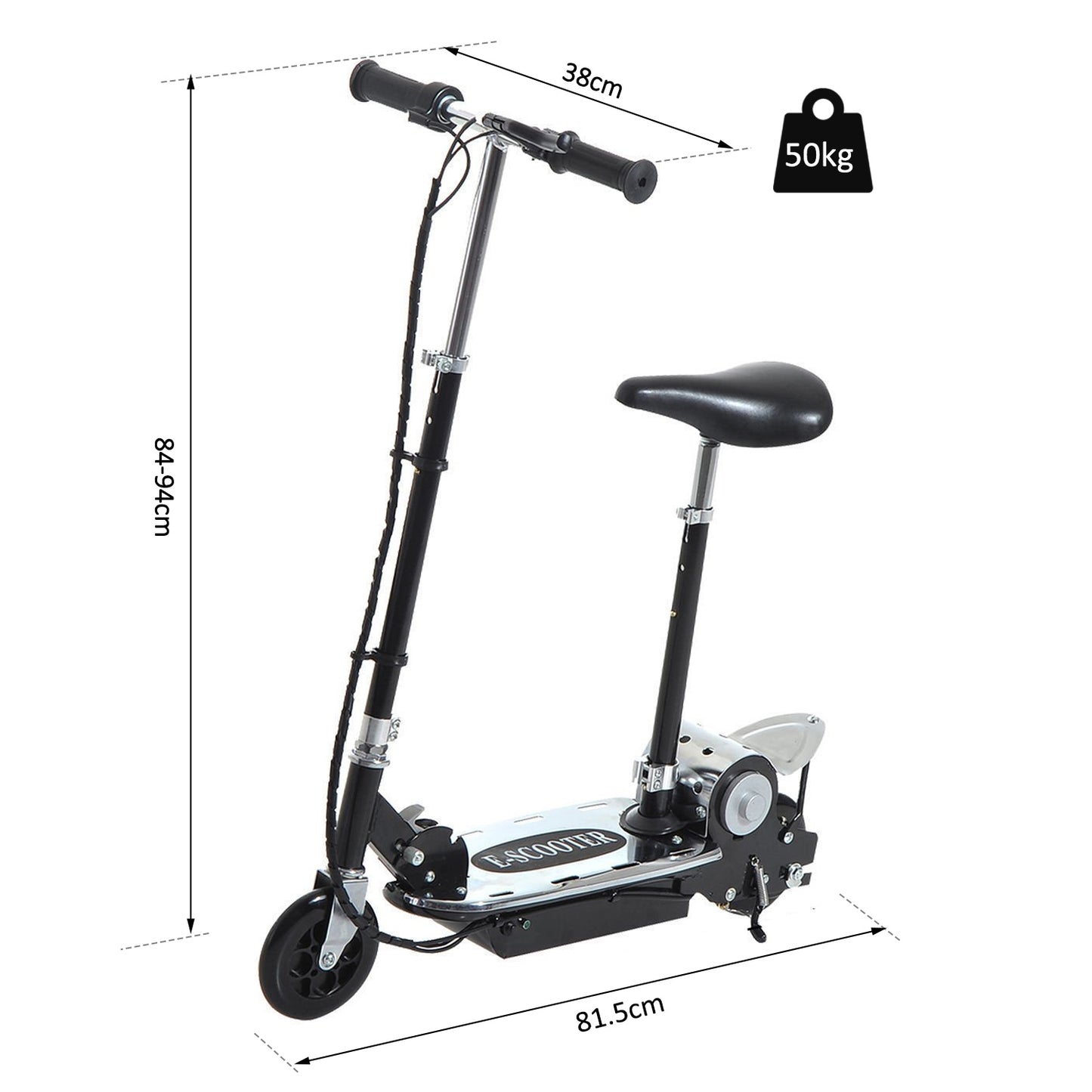 HOMCOM 20W Foldable Powered Scooters with 24V Rechargeable Battery, Adjustable Ride on Toy (Black)