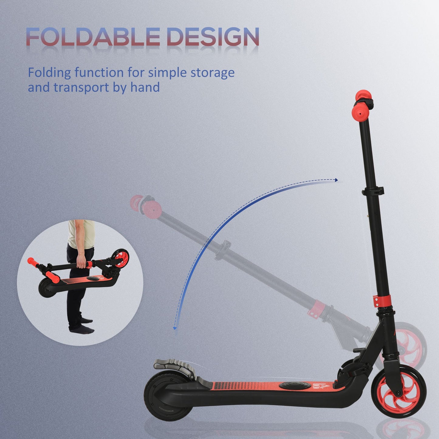 HOMCOM olding Electric Scooter with Brake, for Ages 6+ Years, 8km/h Maximum Speed, Red