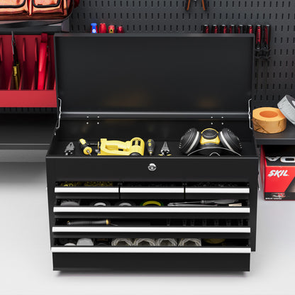 HOMCOM teel Six Drawer Tool Storage Carry Chest, with Lock and Keys - Black