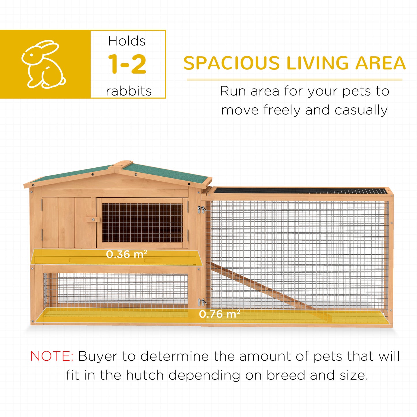 Pawhut Wooden Rabbit Hutch Guinea Pig hutch House 2 Tier with Rabbit Run for Outdoor Garden Backyard, 85 x 24 x 57cm