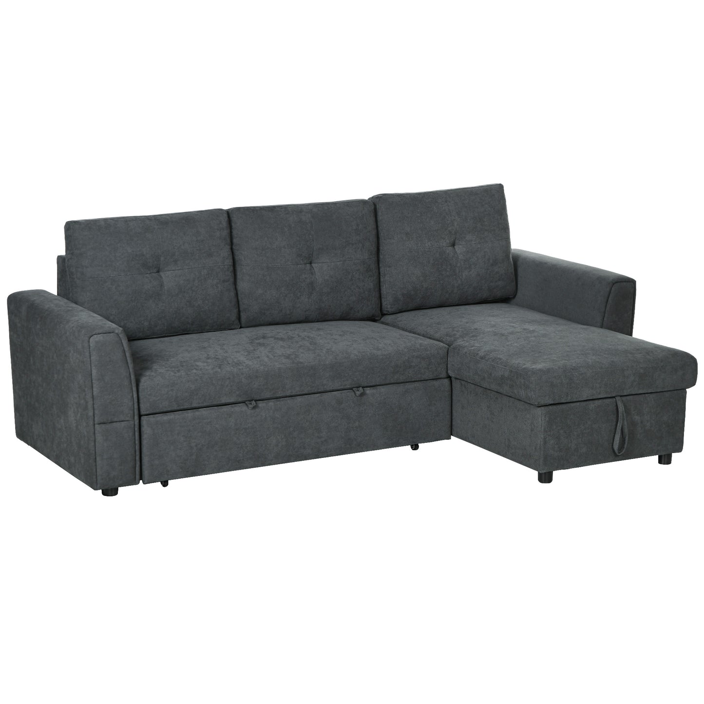 HOMCOM Seater Sofa Bed, L-Shaped Corner Sofa, Pull Out Sofa with Storage, Convertible Click Clack Settee Sectional Sleeper Futon for Living Room, Office, Dark Grey