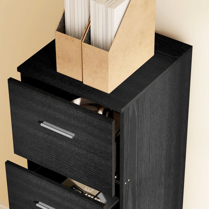 HOMCOM our-Drawer Lockable Filing Cabinet - Black Wood Effect