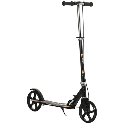 HOMCOM ids Foldable Kick Scooter w/ Adjustable Height, Break, Big Wheels, for Ages 7-14 Years - Black