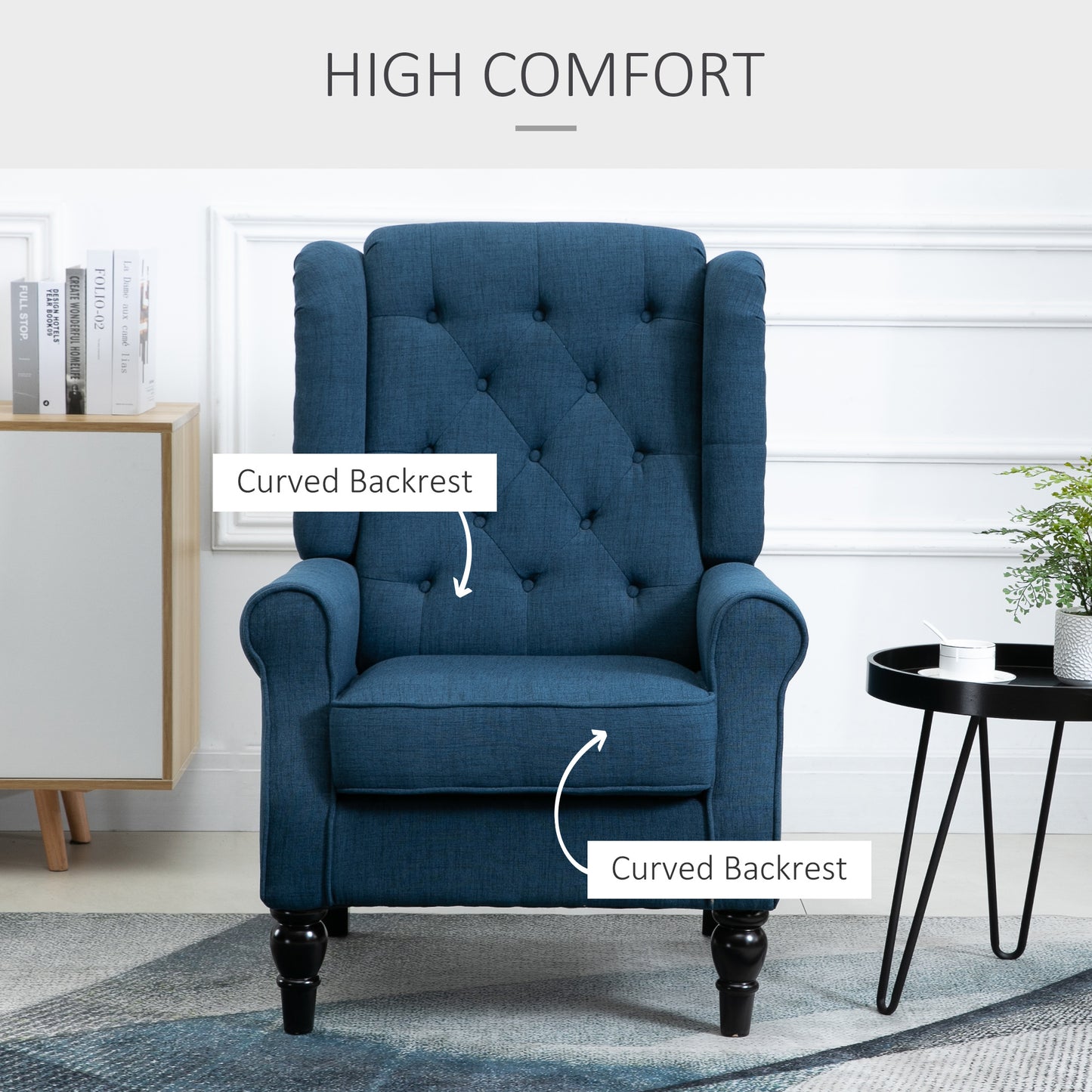 HOMCOM ingback Accent Chair, Retro Upholstered Button Tufted Occasional Chair for Living Room and Bedroom, Blue