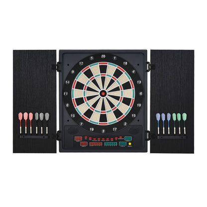 HOMCOM lectronic Dartboard Set, 27 Games Modes and 202 Variations, LED & 12 Soft Tip Darts and Cabinet to Storage, Ready-to-Play Multi-Game Option Darts Machine