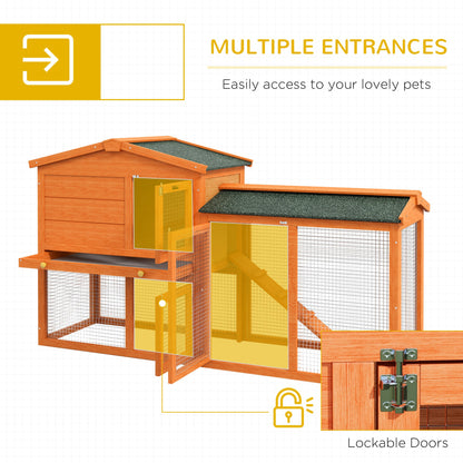 PawHut Two-Tier Rabbit Hutch with Run, Ramp, Slide-Out Tray, for Garden - Yellow