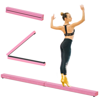 HOMCOM .4M 8FT Gymnastics Folding Balance Beam Home Gym Training Exercise Sports - Pink