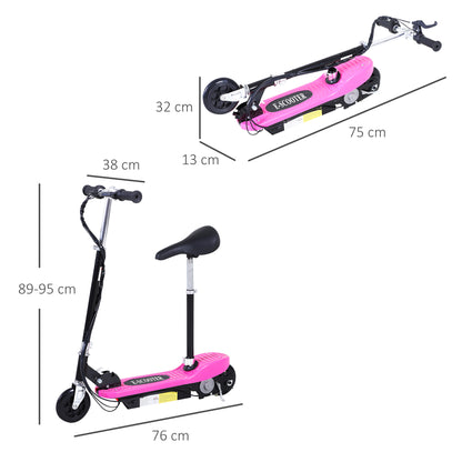 HOMCOM oldable Electric Scooter Ride on for Kids 12V 120W W/Brake Kickstand-Pink