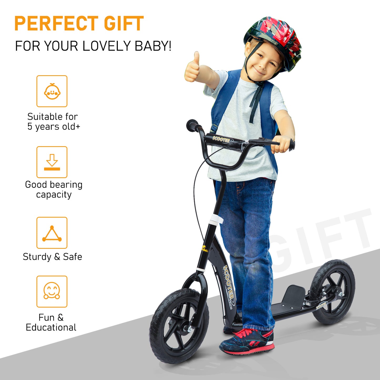 HOMCOM een Push Scooter Kids Children Stunt Scooter Bike Bicycle Ride On 12" EVA Tyres (Black)