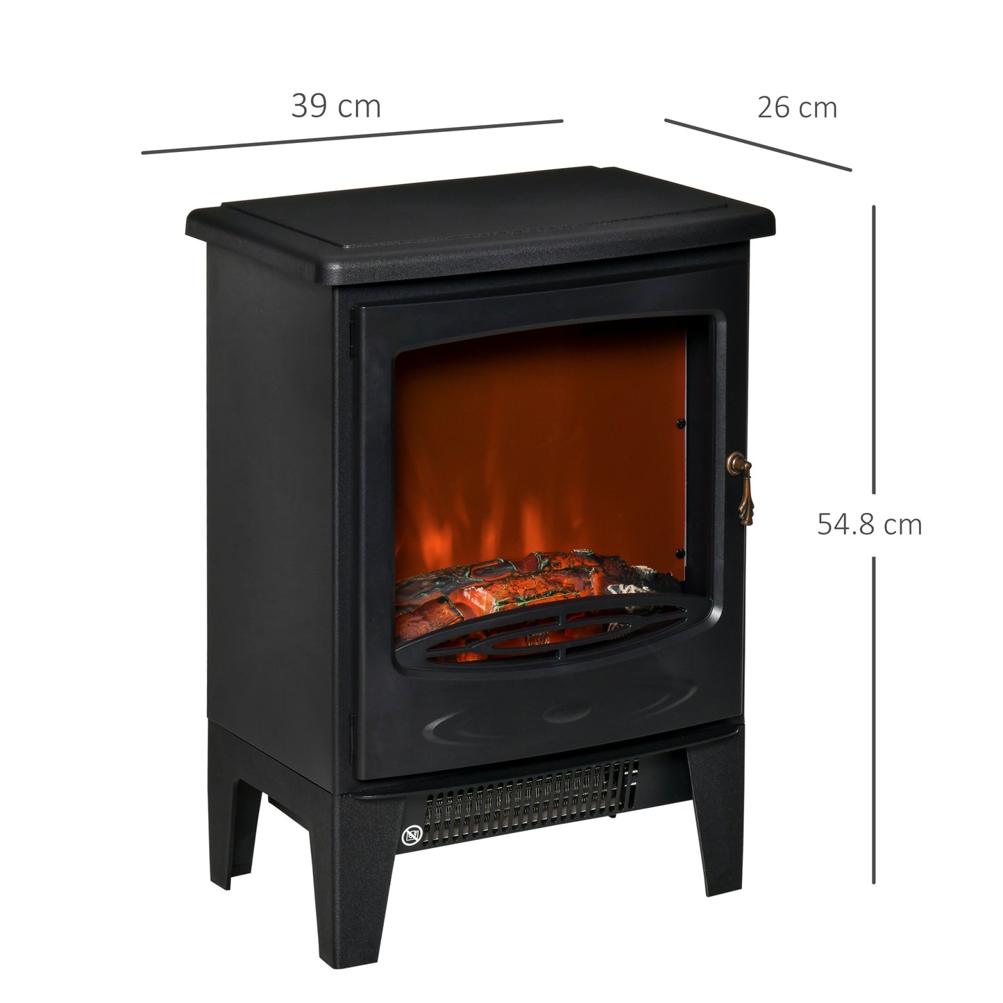 HOMCOM lectric Fireplace Stove, Free standing Fireplace Heater with Realistic LED Flame Effect, Overheat Safety Protection, 900W/1800W, Black