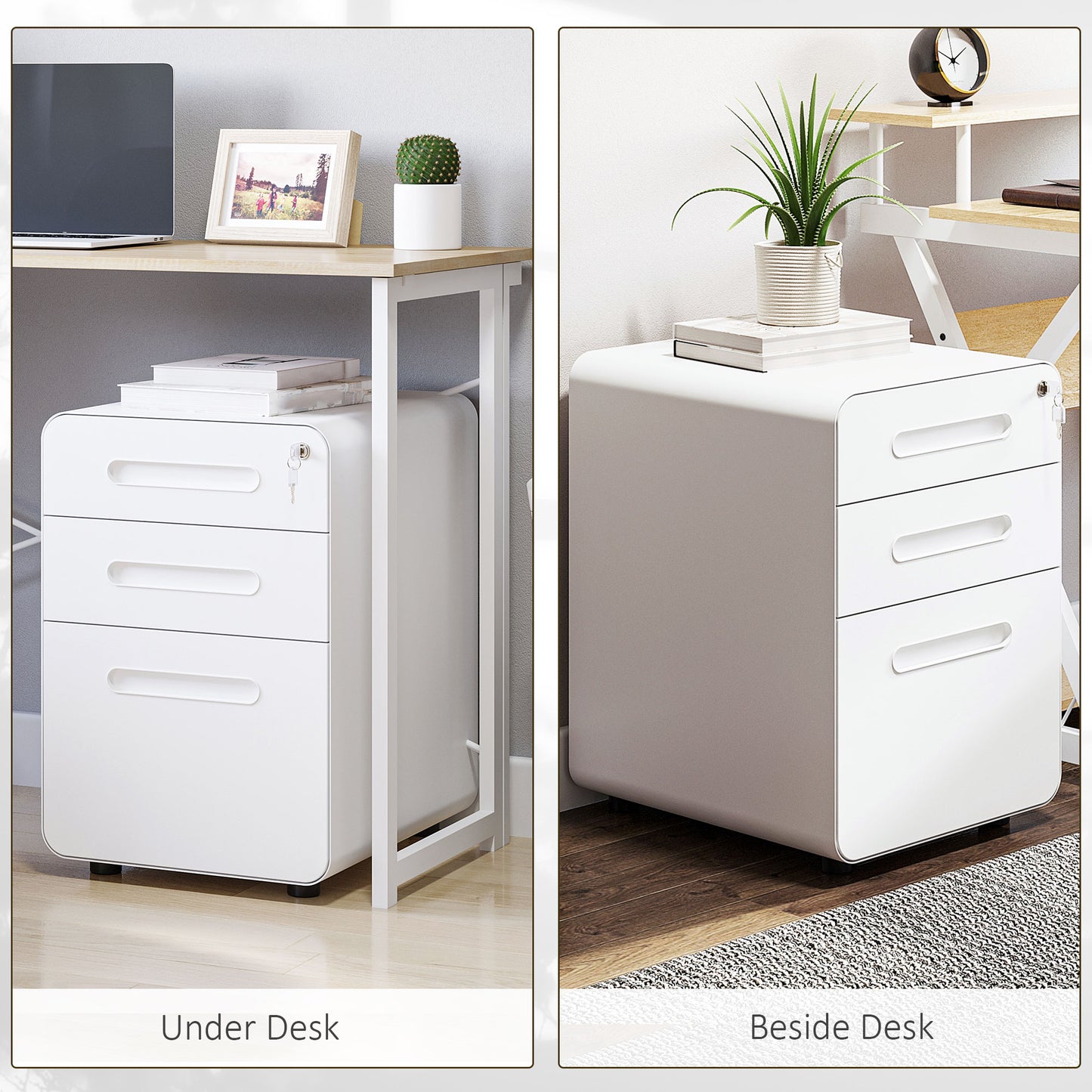 Vinsetto Lockable File Cabinet with 3 Drawers, Vertical Office Drawer for A4, Letter, Legal Size, Anti-tilt Design, Pre-Assembled Body, White