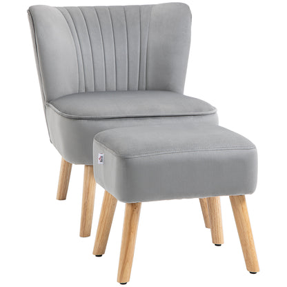 HOMCOM elvet Accent Chair Occasional Tub Seat Padding Curved Back with Ottoman Wood Frame Legs Home Furniture Light Grey