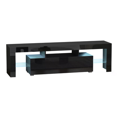 HOMCOM igh Gloss TV Stand Cabinet with LED RGB Lights and Remote Control for TVs up to 65", Media TV Console Table with Storage Compartment, Black