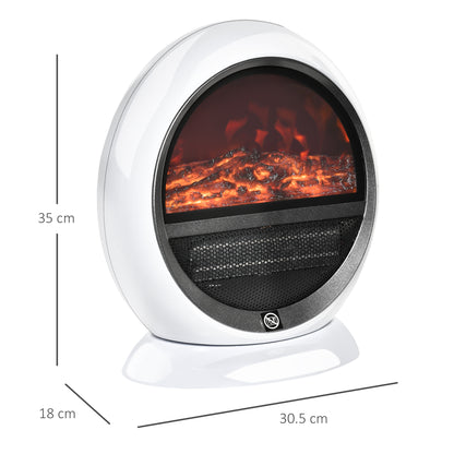 HOMCOM reestanding Electric Fireplace Indoor Space Table Top Heater with Realistic Flame Effect, Rotatable Head, Overheating Protection, 1500W, White