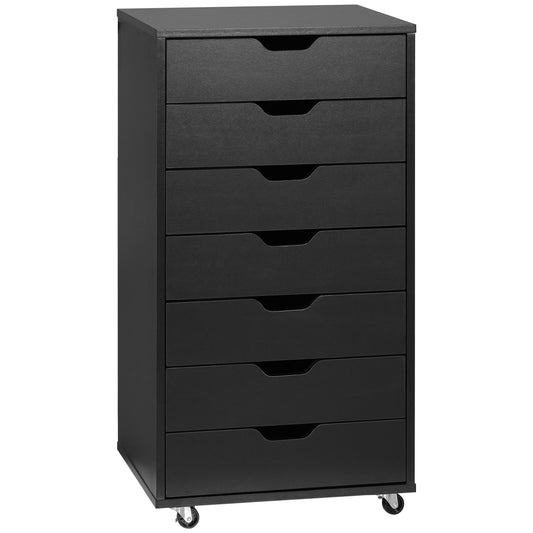 Vinsetto Vertical Filing Cabinet, 7-drawer File Cabinet, Mobile Office Cabinet on Wheels for Study, Home Office, Black