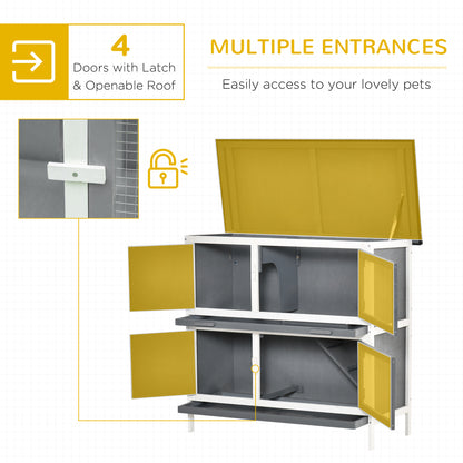 PawHut Double Decker Rabbit Hutch 2 Tier Guinea Pig House Pet Cage Outdoor with Sliding-out Tray Asphalt Roof Ramp, 100x47x91cm, Grey