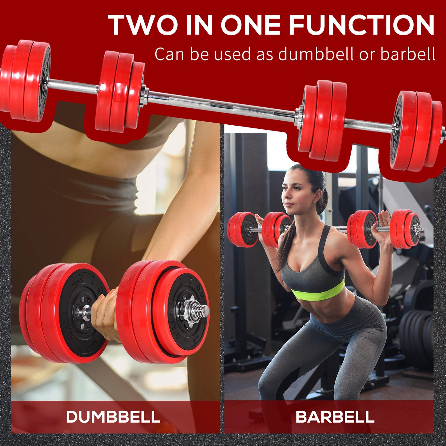 HOMCOM 0KGS 2-In-1 Dumbbell & Barbell Adjustable Set Strength Muscle Exercise Fitness Plate Bar Clamp Rod Home Gym Sports Area