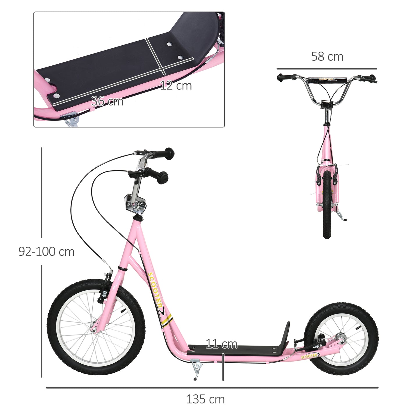 HOMCOM een Stunt Scooter Push Kick Scooters for Kids with Rubber Wheels Adjustable Handlebar Front Rear Dual Brakes Kickstand, for 5+ Years, Pink