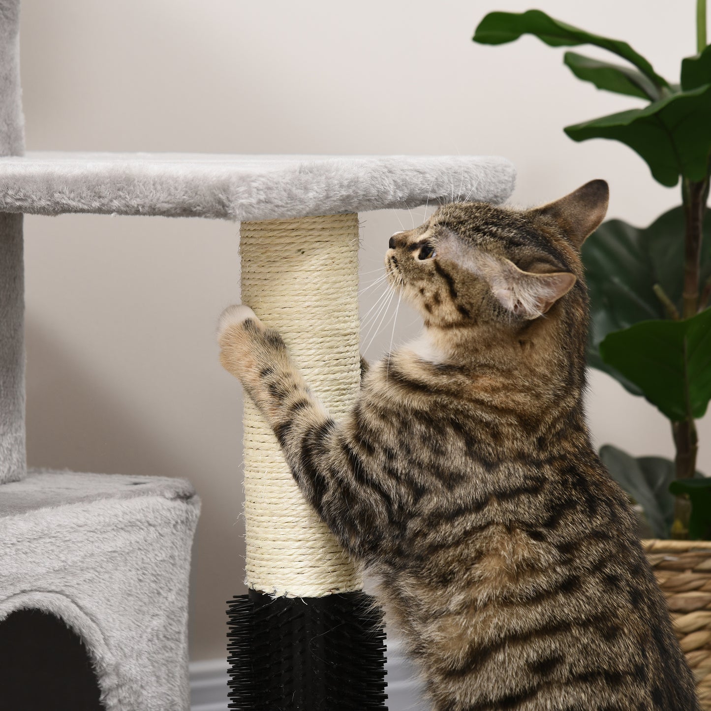 PawHut Cat Tree for Indoor Cats Climbing Tower Kitten Scratch Post Activity Center Kitten with Massage Toy Hanging Ball Bed Condo Perch 48 x 48 x 85cm Grey