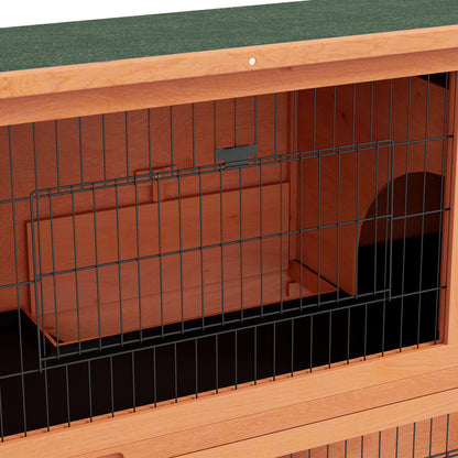 PawHut Two-Tier Antiseptic Wood Rabbit Hutch, 102cm Guinea Pig Hutch with Run - Orange