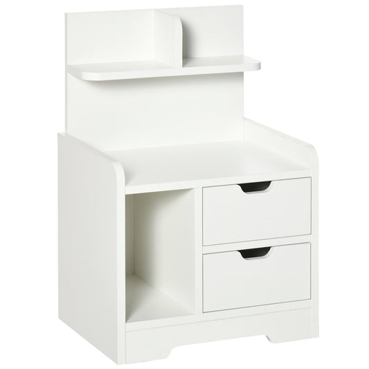 HOMCOM edside Table, Small Bedside Cabinet with 2 Drawers and Storage Shelves, Accent Table for Living Room, Bedroom, White