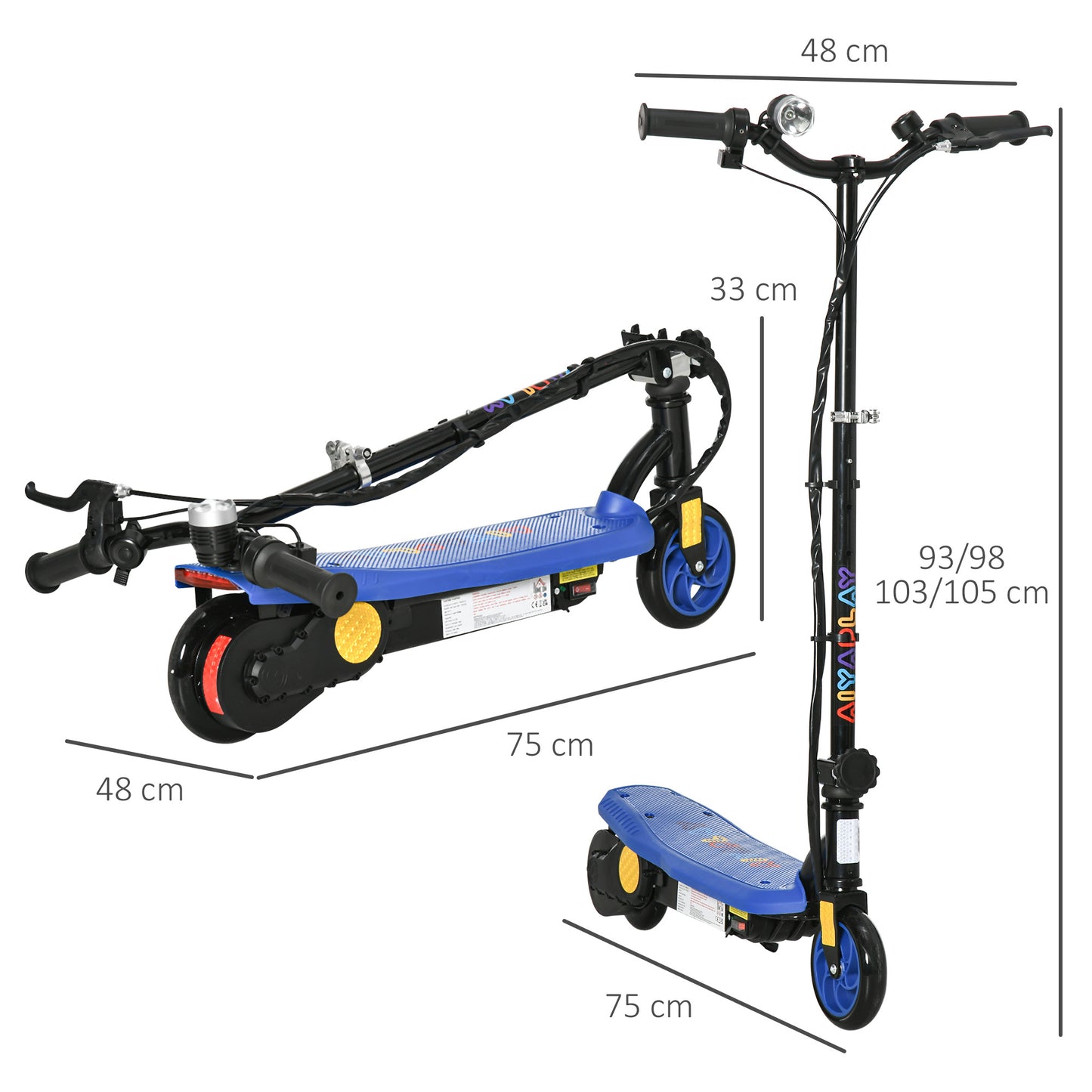 HOMCOM oldable Electric Scooter, with LED Headlight, for Ages 7-14 Years - Blue