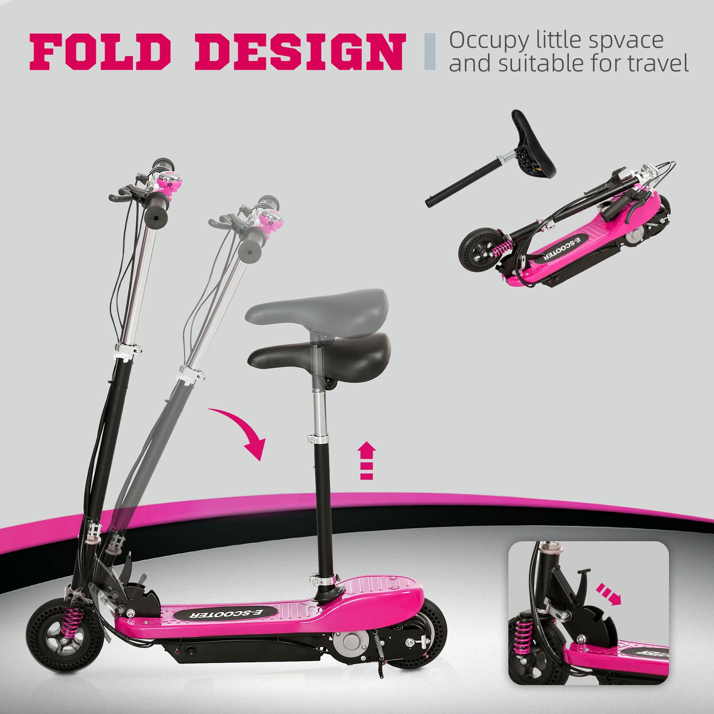 HOMCOM teel Ride on Powered Scooter, Folding E-Scooter with Warning Bell, 15km/h Maximum Speed, for 4-14 Years Old, Pink