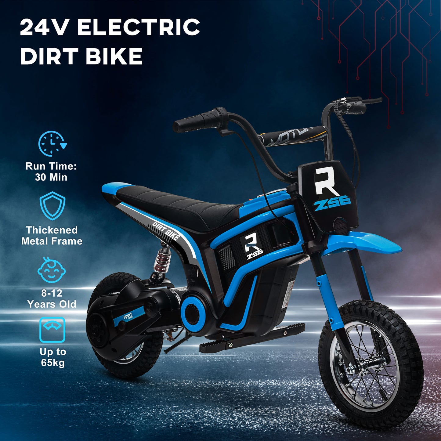 HOMCOM 4V Electric Motorbike with Twist Grip Throttle, Music, Horn, 12" Pneumatic Tyres, 16km/h Max Speed - Blue