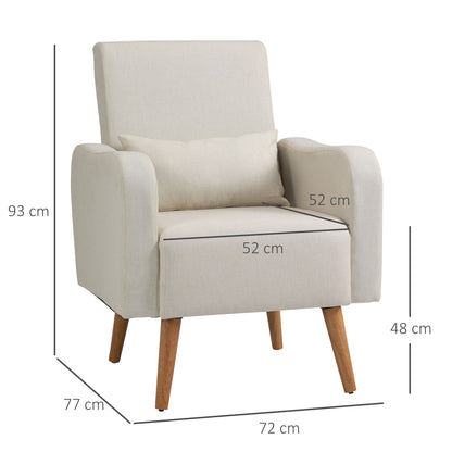 HOMCOM ccent Chair, Linen-Touch Armchair, Upholstered Leisure Lounge Sofa for Living Room, Club Chair with Wooden Frame, Cream