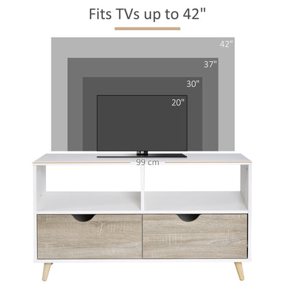 HOMCOM V Stand Cabinet for TVs up to 42", Modern TV Unit with Shelf, Drawers and Storage Cabinet, Entertainment Center for Living Room, Beige