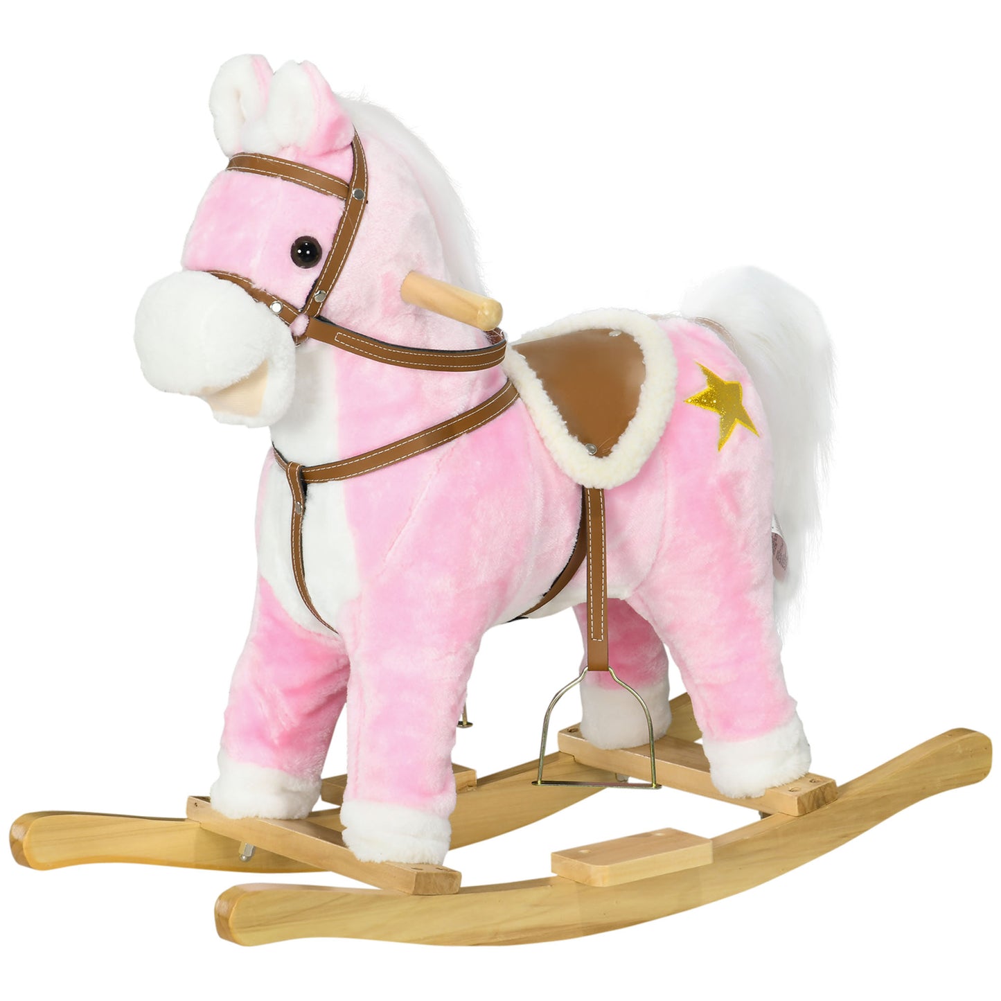 HOMCOM ooden Rocking Horse with Music, Sound, Saddle for Ages 3-6 Years