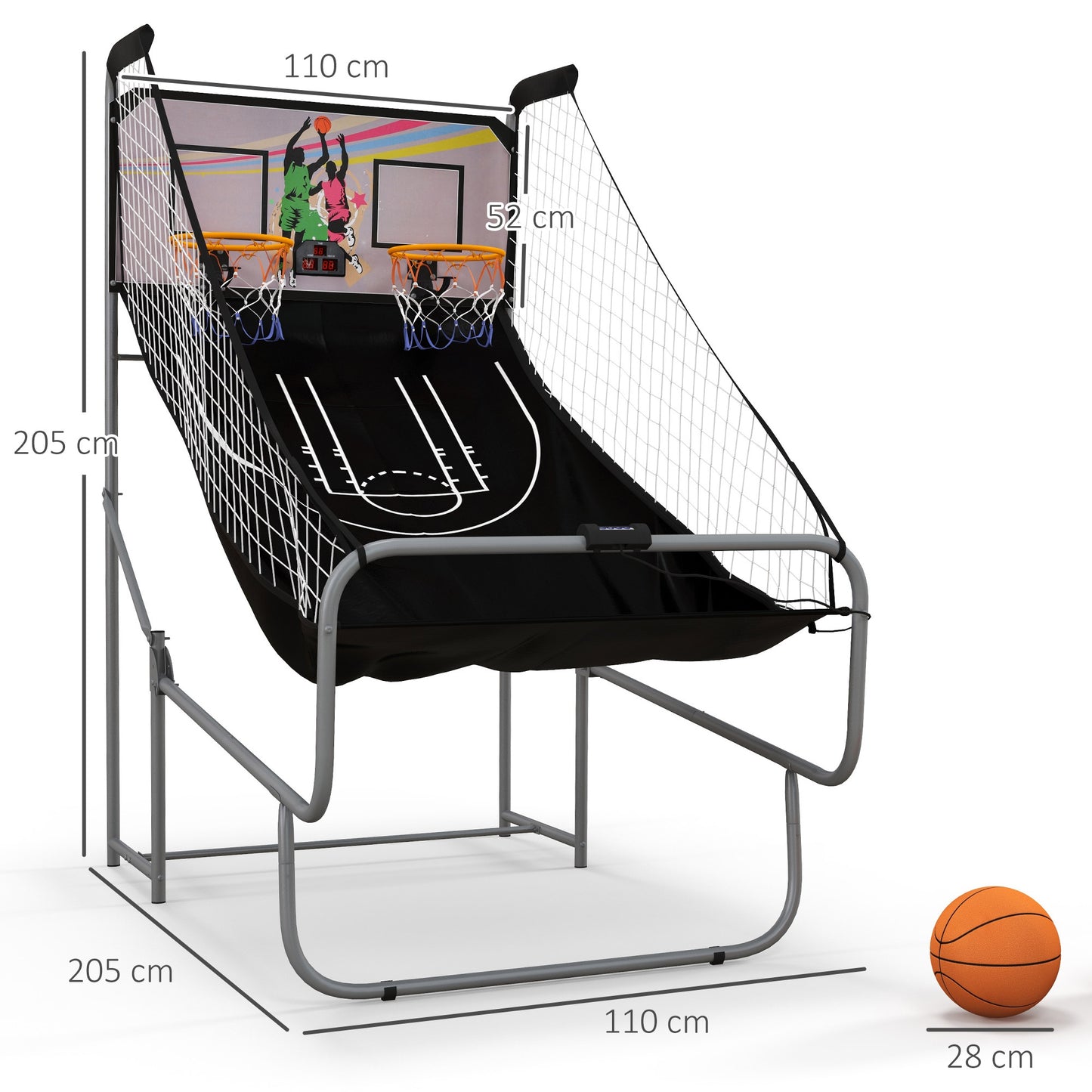 SPORTNOW Foldable Double-Hoop Basketball Arcade Game, with Eight Modes, Four Basketballs, Electronic Scoreboard, Sound Effects