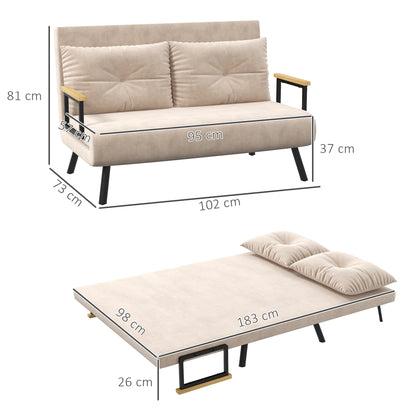 HOMCOM -in-1 Velvet-Feel Double Sofa Bed, with Pillows - Beige