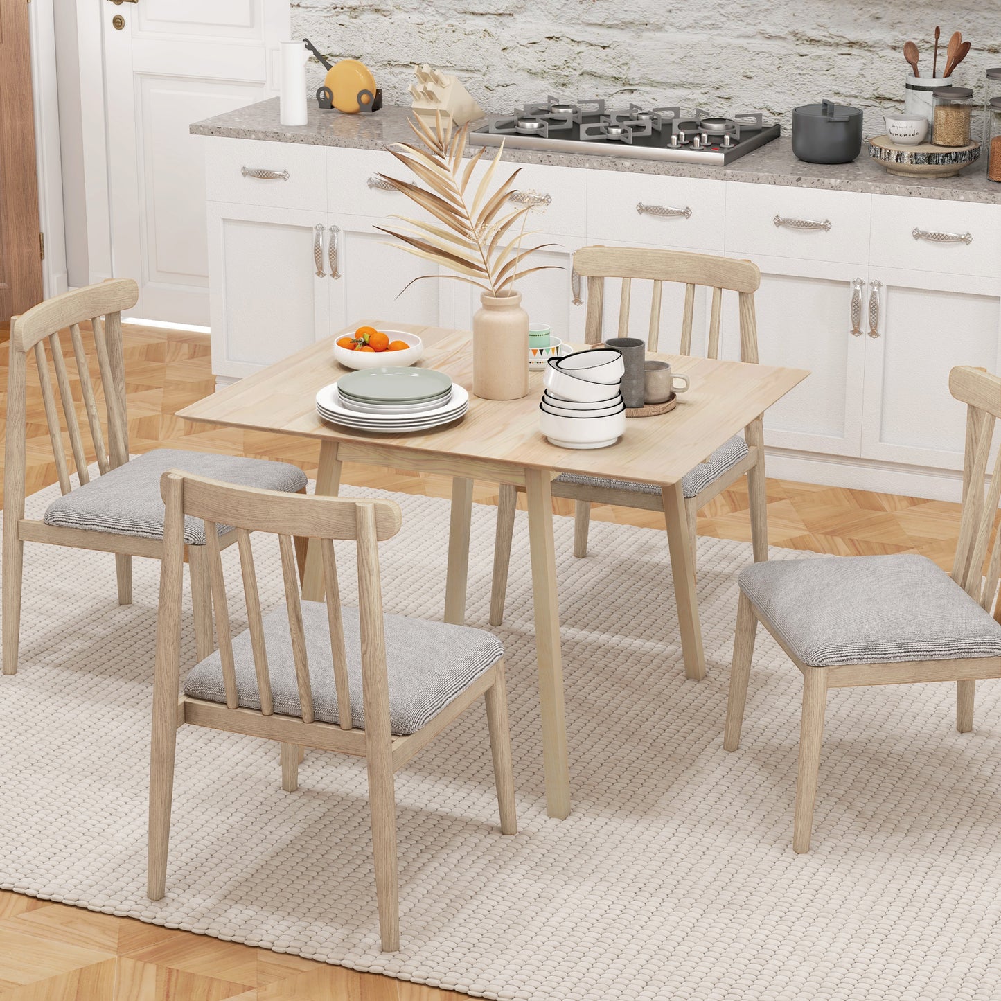 HOMCOM ooden Four-Seater Drop Leaf Table - Natural Finish