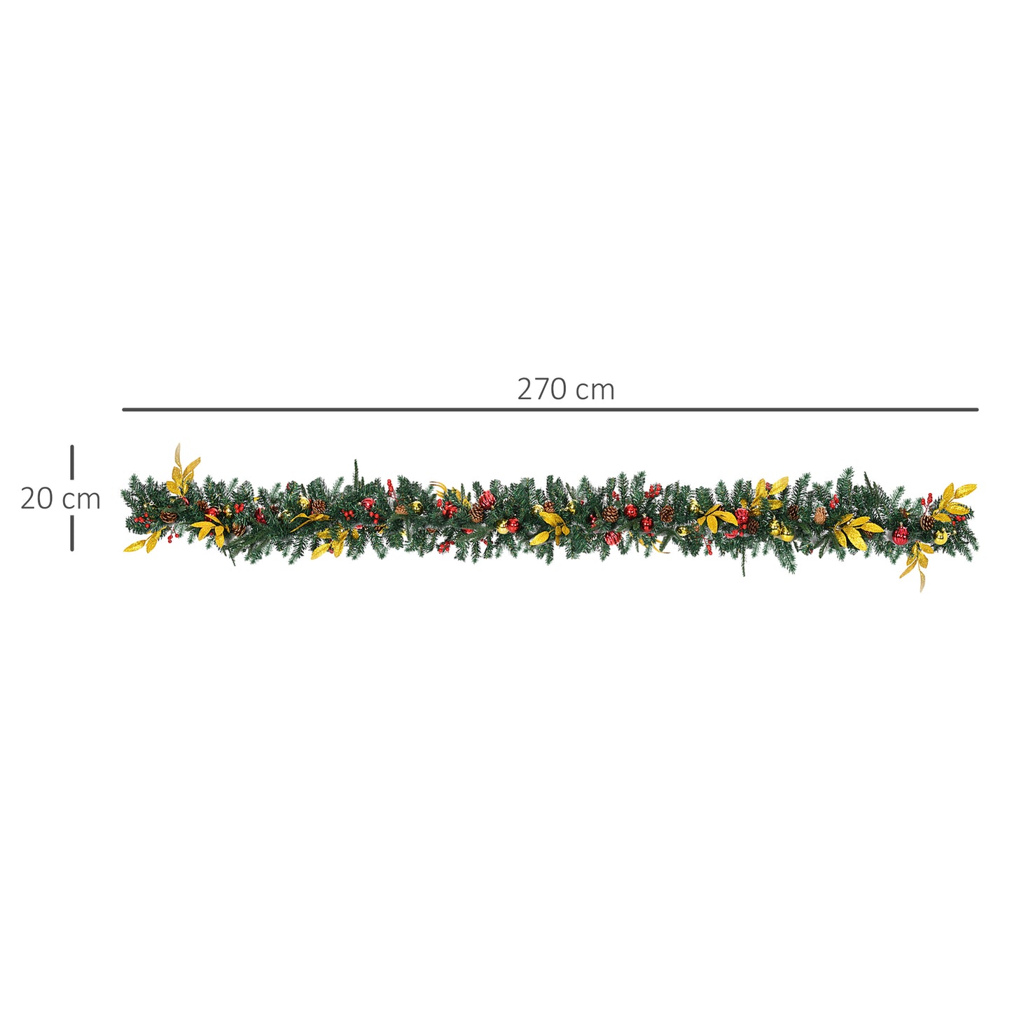 HOMCOM .7M Artificial Christmas Garland w/ Pine Cones Decorations Seasonal Style Beauty Home Fireplace Doors