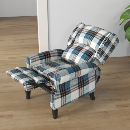 HOMCOM ingback Reclining Chair Push Back Recliner Armchair for Living Room Bedroom with Footrest Armrests Wood Legs Blue