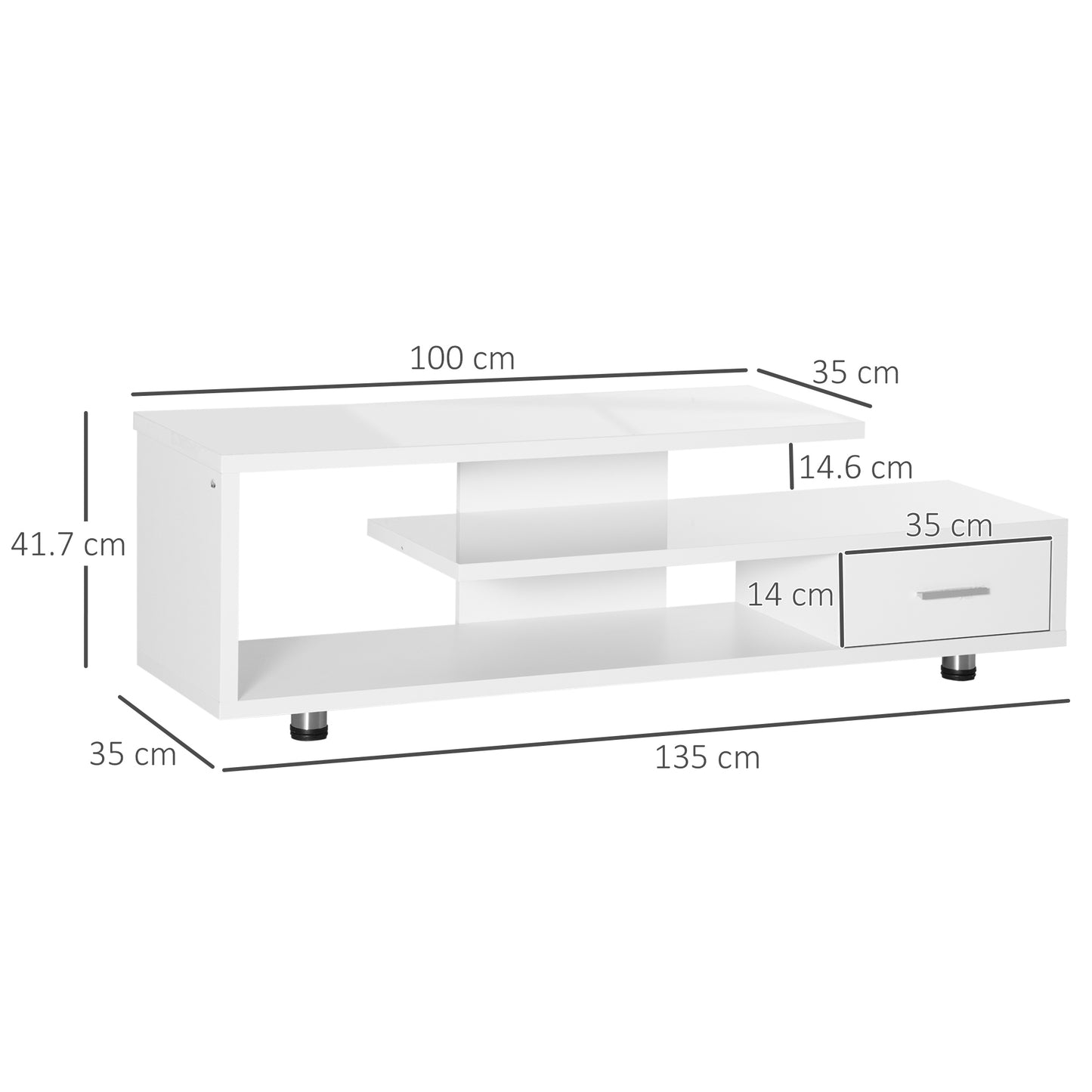 HOMCOM igh Gloss TV Unit for TVs up to 45", Modern TV Cabinet with Storage Shelf and Drawer, Entertainment Unit for Living Room Bedroom, White